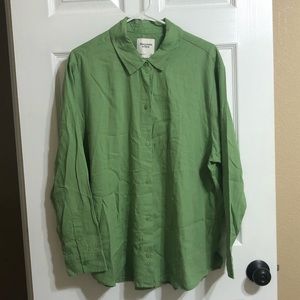 Abercrombie & Fitch Green Linen Button-up Shirt - Size XL